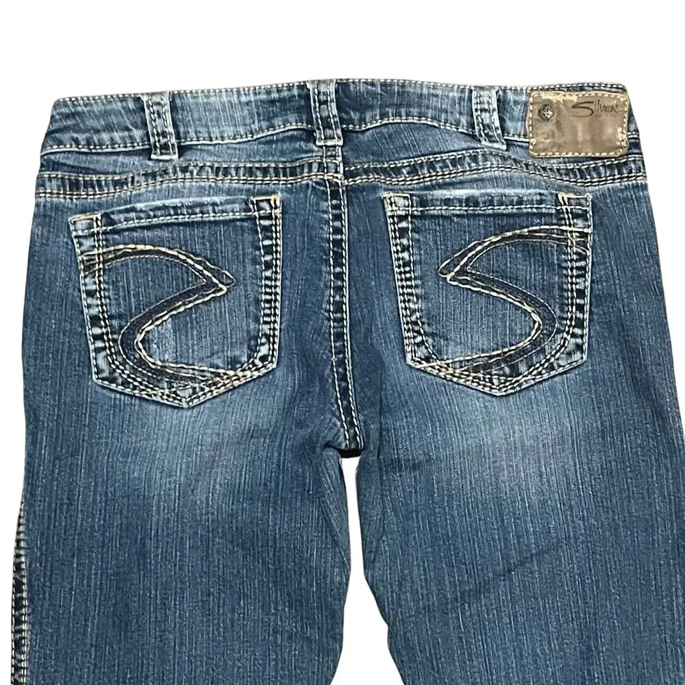 Silver Jeans Womens Frances 18” Mini Bootcut 31x33 Low Rise Stretch Blue Jeans - Picture 5 of 10